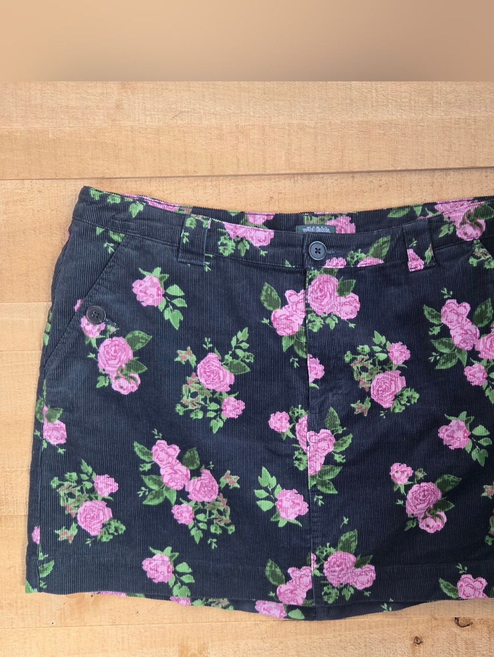 Wild Fable Floral Corduroy Mini Skirt - Pink Roses on Black